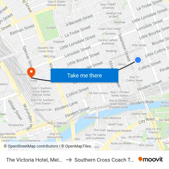 The Victoria Hotel, Melbourne to Southern Cross Coach Terminal map