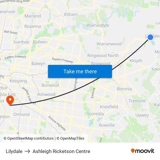 Lilydale to Ashleigh Ricketson Centre map