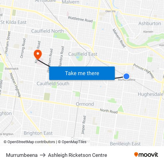 Murrumbeena to Ashleigh Ricketson Centre map