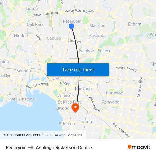 Reservoir to Ashleigh Ricketson Centre map