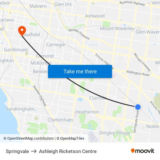 Springvale to Ashleigh Ricketson Centre map