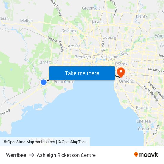 Werribee to Ashleigh Ricketson Centre map