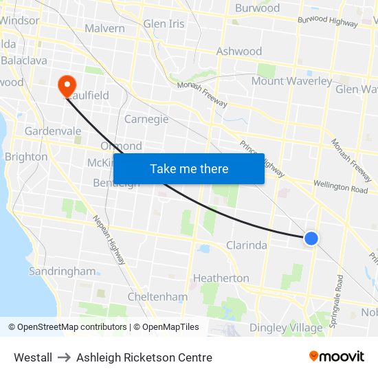 Westall to Ashleigh Ricketson Centre map