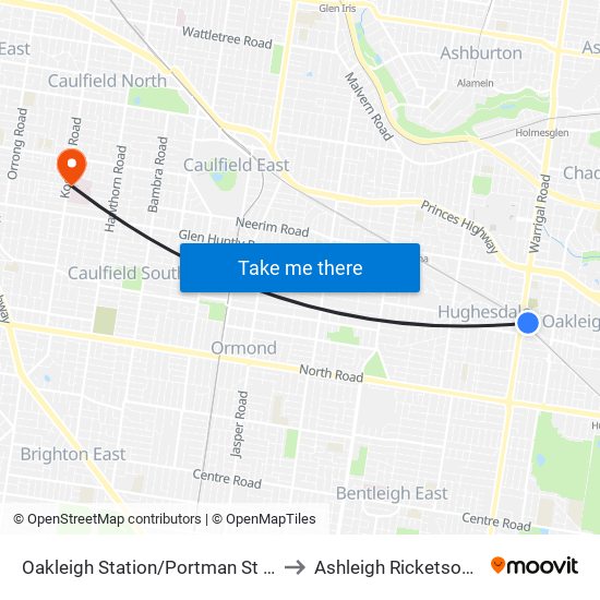 Oakleigh Station/Portman St (Oakleigh) to Ashleigh Ricketson Centre map