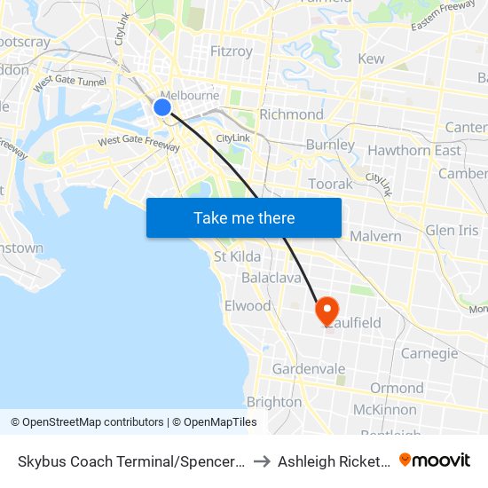 Skybus Coach Terminal/Spencer St (Melbourne City) to Ashleigh Ricketson Centre map