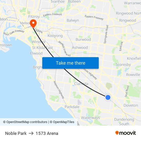 Noble Park to 1573 Arena map