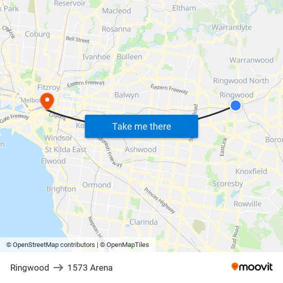Ringwood to 1573 Arena map