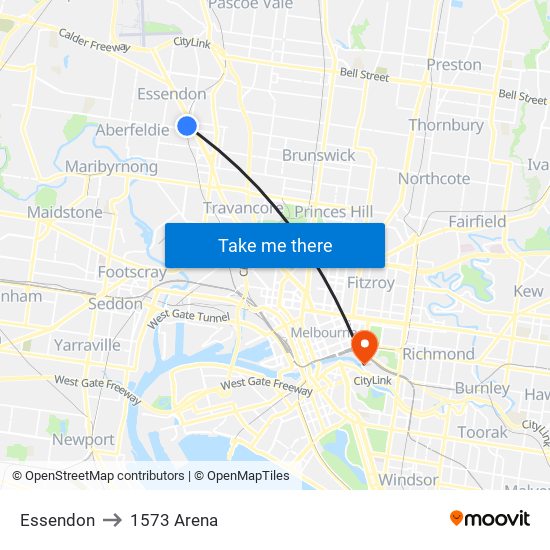 Essendon to 1573 Arena map