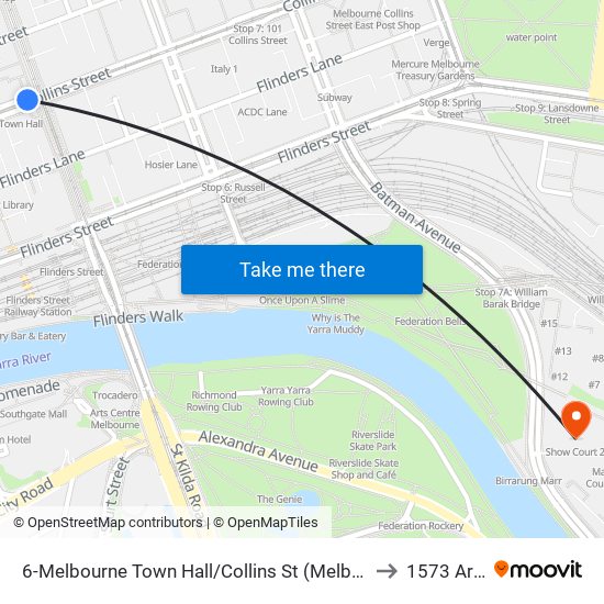 6-Melbourne Town Hall/Collins St (Melbourne City) to 1573 Arena map