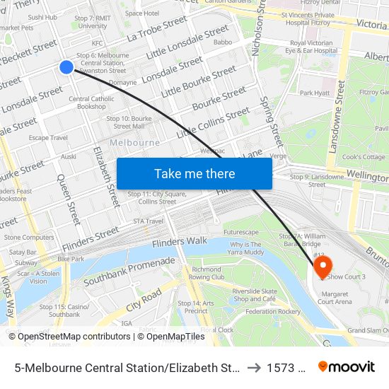 5-Melbourne Central Station/Elizabeth St (Melbourne City) to 1573 Arena map