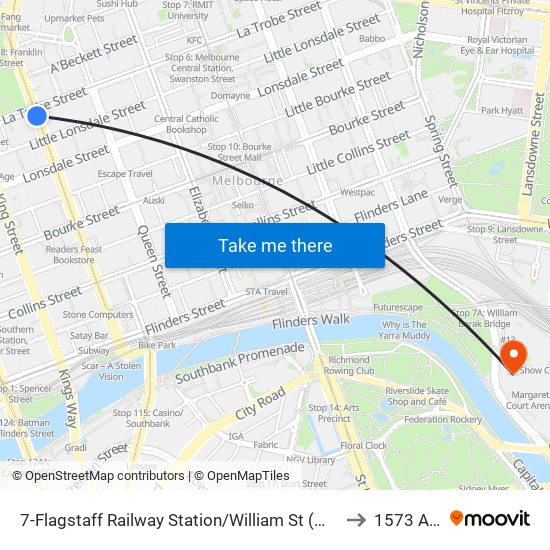 7-Flagstaff Railway Station/William St (Melbourne City) to 1573 Arena map