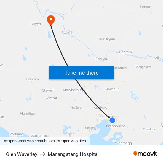 Glen Waverley to Manangatang Hospital map