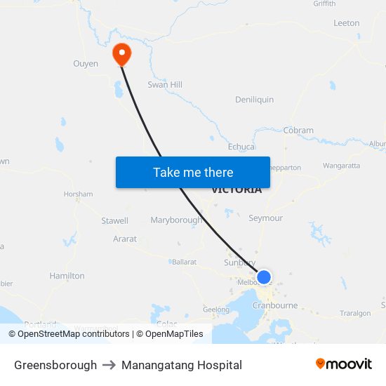 Greensborough to Manangatang Hospital map