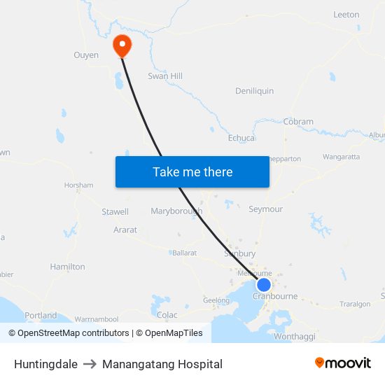 Huntingdale to Manangatang Hospital map