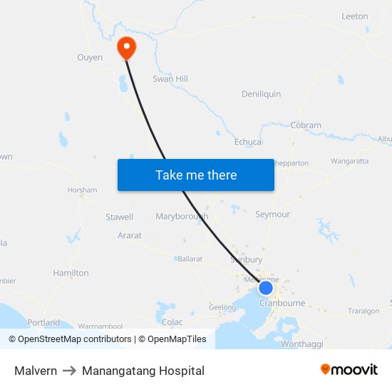 Malvern to Manangatang Hospital map