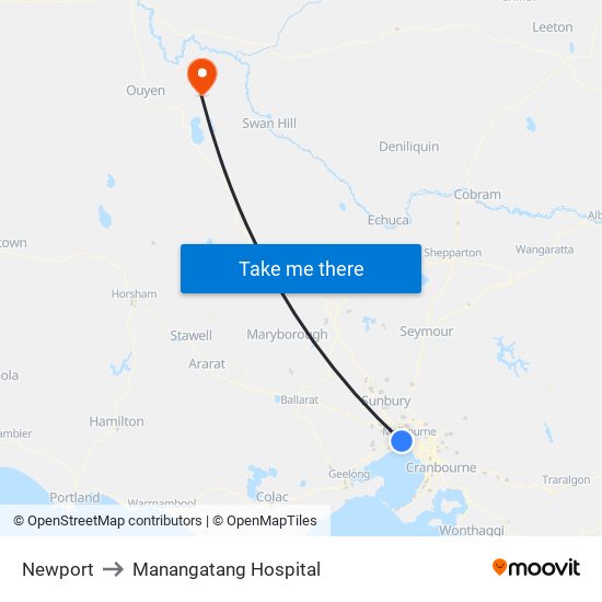 Newport to Manangatang Hospital map