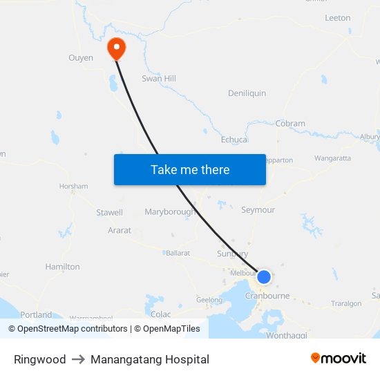 Ringwood to Manangatang Hospital map