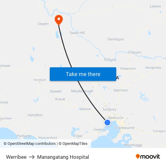 Werribee to Manangatang Hospital map