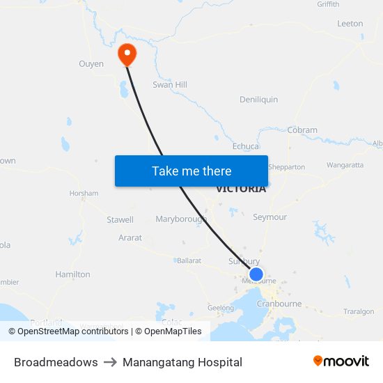 Broadmeadows to Manangatang Hospital map