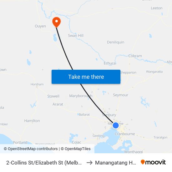 2-Collins St/Elizabeth St (Melbourne City) to Manangatang Hospital map