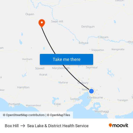 Box Hill to Sea Lake & District Health Service map