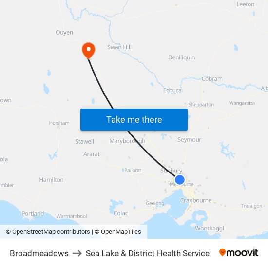 Broadmeadows to Sea Lake & District Health Service map