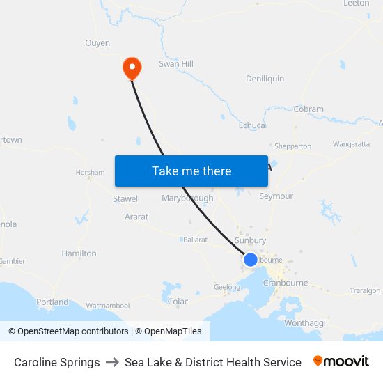 Caroline Springs to Sea Lake & District Health Service map