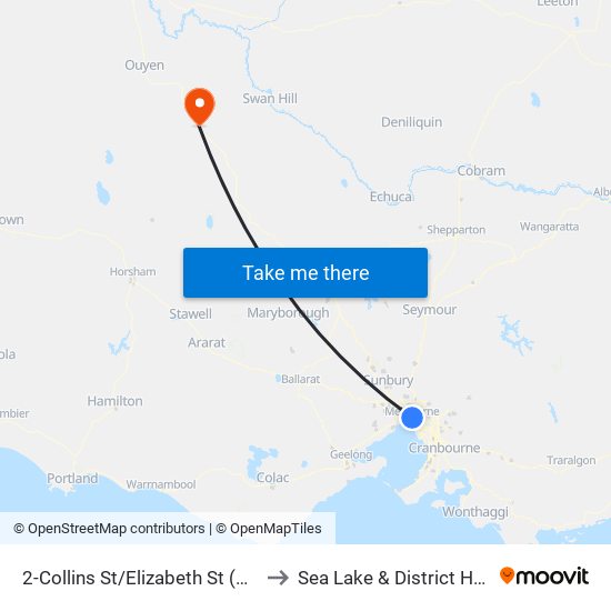 2-Collins St/Elizabeth St (Melbourne City) to Sea Lake & District Health Service map