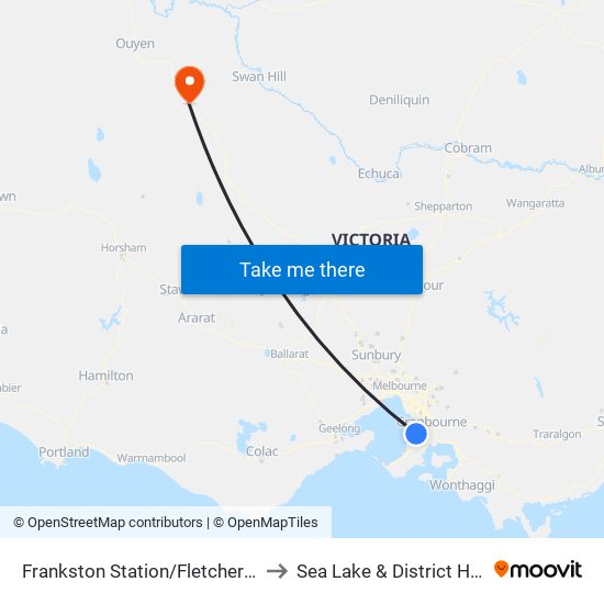 Frankston Station/Fletcher Rd (Frankston) to Sea Lake & District Health Service map