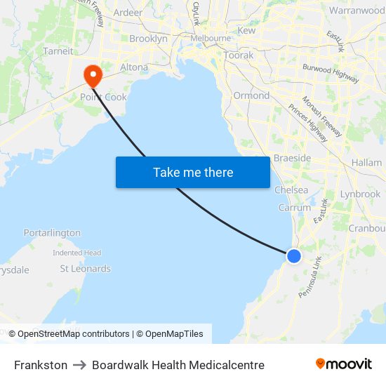 Frankston to Boardwalk Health Medicalcentre map