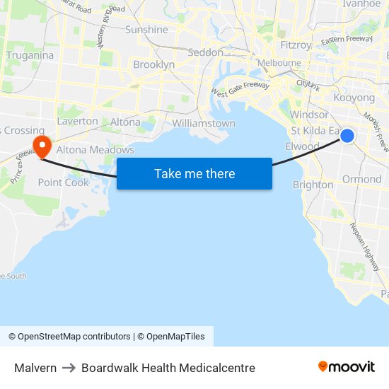 Malvern to Boardwalk Health Medicalcentre map