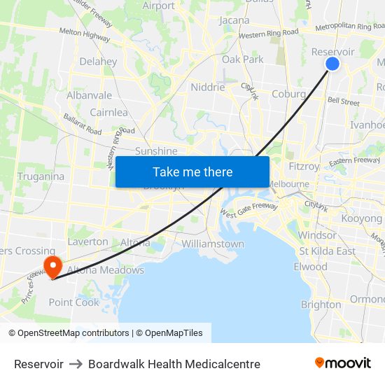 Reservoir to Boardwalk Health Medicalcentre map