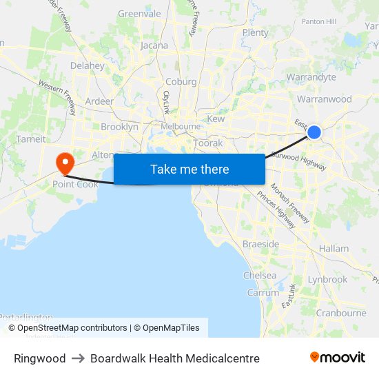 Ringwood to Boardwalk Health Medicalcentre map