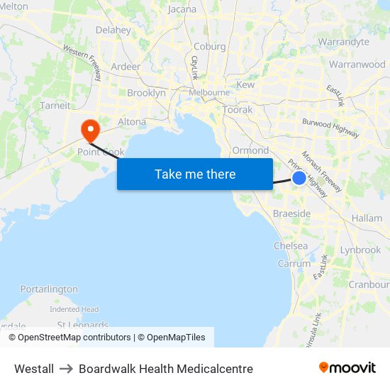 Westall to Boardwalk Health Medicalcentre map