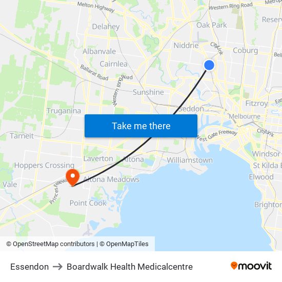 Essendon to Boardwalk Health Medicalcentre map