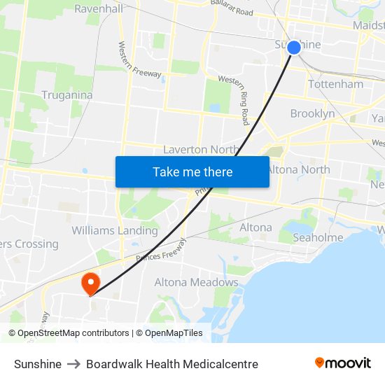 Sunshine to Boardwalk Health Medicalcentre map