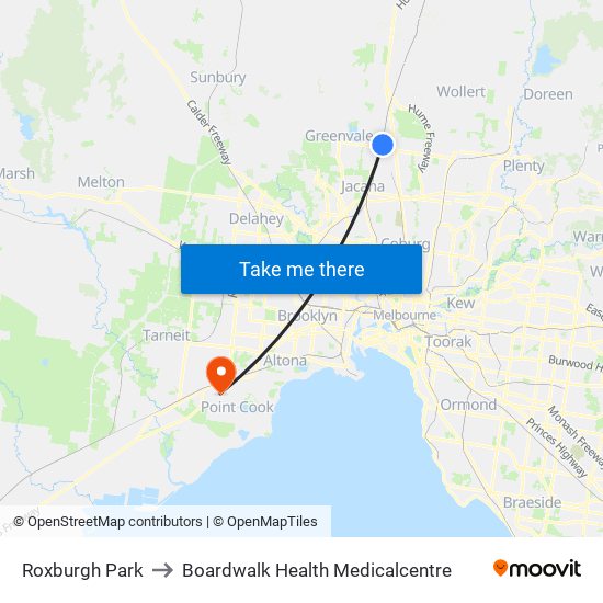 Roxburgh Park to Boardwalk Health Medicalcentre map