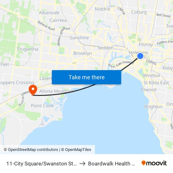 11-City Square/Swanston St (Melbourne City) to Boardwalk Health Medicalcentre map