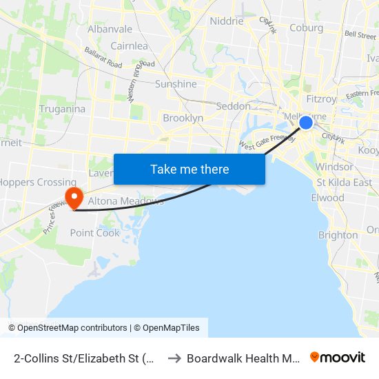 2-Collins St/Elizabeth St (Melbourne City) to Boardwalk Health Medicalcentre map