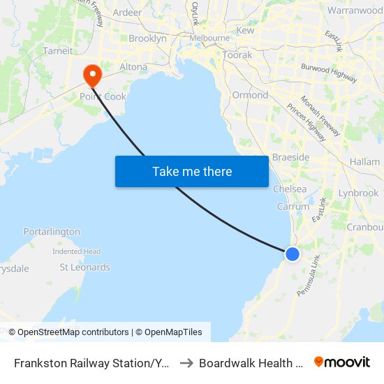 Frankston Railway Station/Young St (Frankston) to Boardwalk Health Medicalcentre map