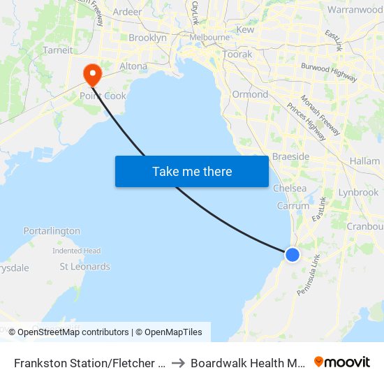 Frankston Station/Fletcher Rd (Frankston) to Boardwalk Health Medicalcentre map