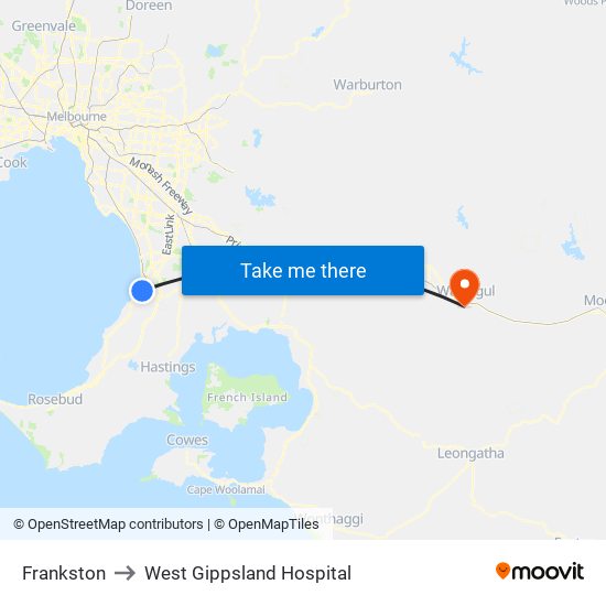 Frankston to West Gippsland Hospital map