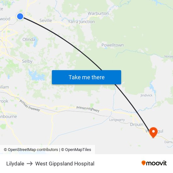 Lilydale to West Gippsland Hospital map