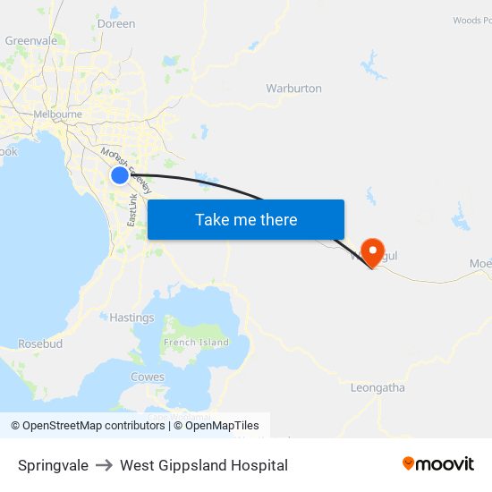 Springvale to West Gippsland Hospital map
