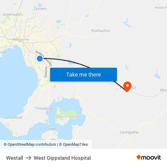 Westall to West Gippsland Hospital map