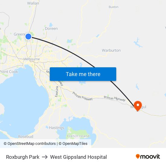 Roxburgh Park to West Gippsland Hospital map