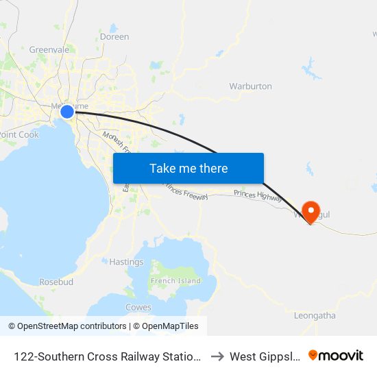 122-Southern Cross Railway Station/Spencer St (Melbourne City) to West Gippsland Hospital map