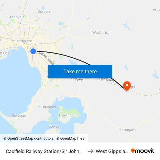 Caulfield Railway Station/Sir John Monash Dr (Caulfield East) to West Gippsland Hospital map