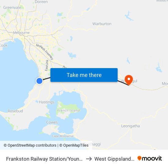 Frankston Railway Station/Young St (Frankston) to West Gippsland Hospital map