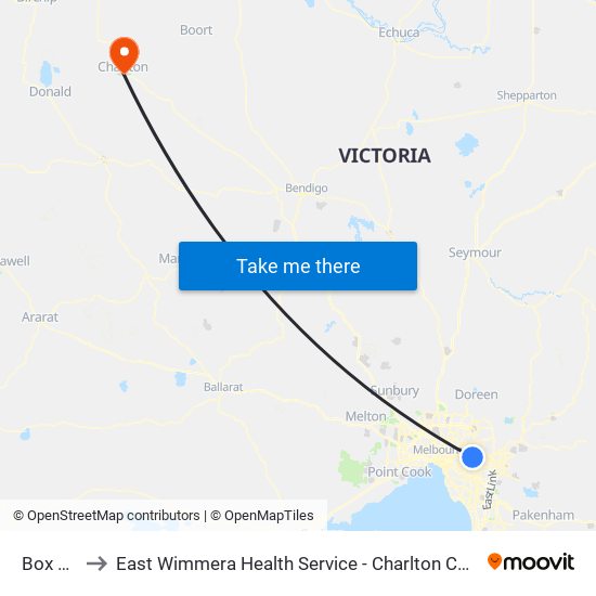 Box Hill to East Wimmera Health Service - Charlton Campus map